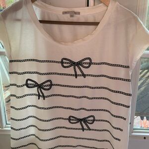 Gap Bow 100% Cotton Cream/Black Cap Sleeves with Black Bow Design